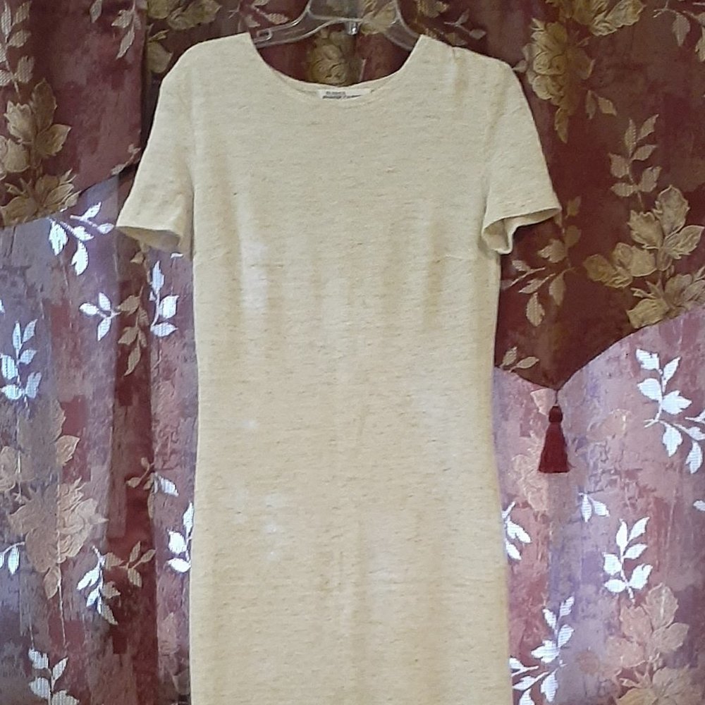 Beige Cream Short Sleeve Maxi Linen dress size 44 (size M)